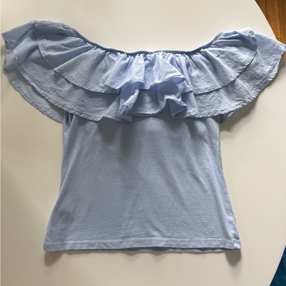 H&M Light Blue Pastel Off-Shoulder Ruffle Top – Size Small - Picture 8 of 9